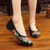 2018 mùa xuân và mùa hè mới hoa mẫu đơn thời trang chỉ nông miệng của phụ nữ đôi giày duy nhất tăng Trung Quốc phong cách cũ Bắc Kinh thêu giày vải Mùa xuân