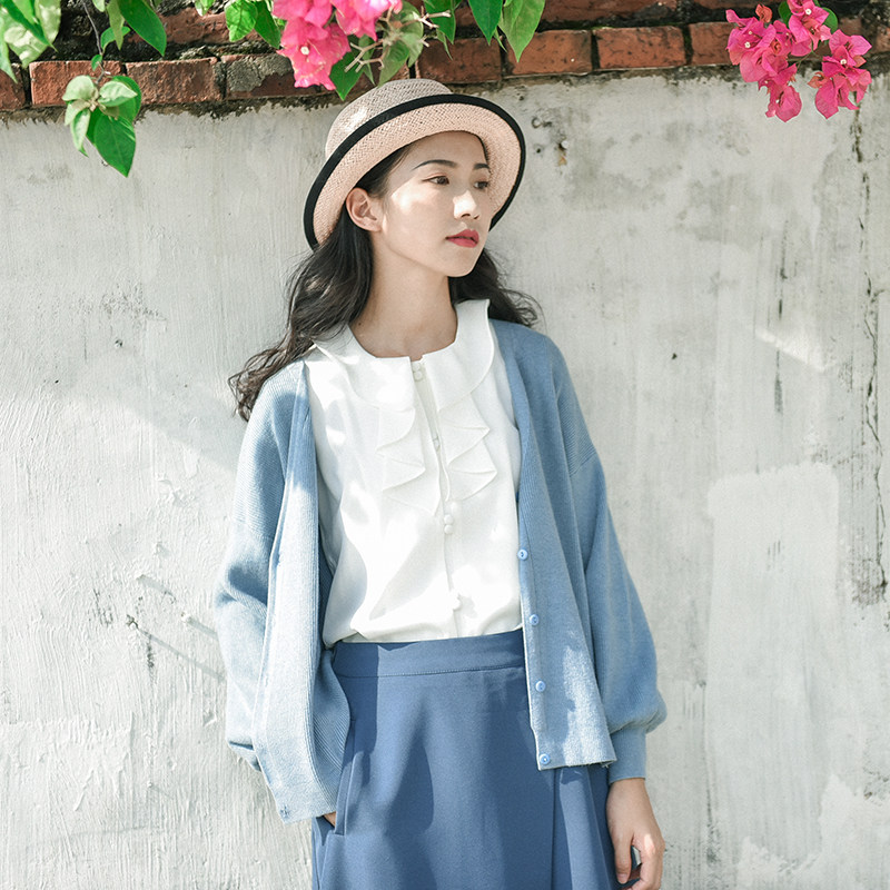 2018 mùa thu mới hoàng hôn văn học màu rắn dài tay đan áo len nữ đèn lồng tay áo lỏng áo len áo