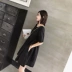 ◆ Yang Momo ◆ váy đen Hàn Quốc phiên bản của eo cao retro một từ trong váy dài sen lỏng búp bê váy nữ mùa hè