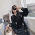 ◆ yang momo ◆ v- cổ trang phục Hàn Quốc phiên bản của lỏng mỏng một từ váy đèn lồng tay áo màu đen thêu váy chiffon mùa hè đầm trắng xòe A-Line Váy