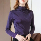 Элегантная эластичная приятная телу шелковистая спортивная одежда, осенний лонгслив, высокий воротник, облегающий крой