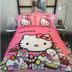 Hello Kitty phim hoạt hình mèo bông bộ đồ giường denim chải kt lanh chăn trẻ em gái bông - Bộ đồ giường bốn mảnh chăn ga gối đệm giá rẻ Bộ đồ giường bốn mảnh