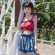 Cang Lang Shu retro ống top blooms chia áo tắm nữ ba mảnh bảo thủ sóng điểm mùa xuân nóng áo tắm kỳ nghỉ