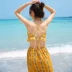 Áo tắm nữ chia góc phẳng ngực nhỏ tập hợp bộ bikini ba mảnh bảo thủ váy dài kỳ nghỉ bãi biển Hàn Quốc áo tắm
