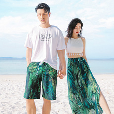 Купальник для пары 情侣泳衣套装分体三件套保守遮肚显瘦长裙海边度假情侣款温泉泳装