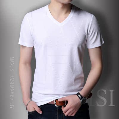 Băng lụa cotton ngắn tay nam t-shirt giản dị Hàn Quốc phiên bản của V-Cổ áo sơ mi từ các màu nóng giản dị thủy triều của nam giới quần áo Áo phông ngắn