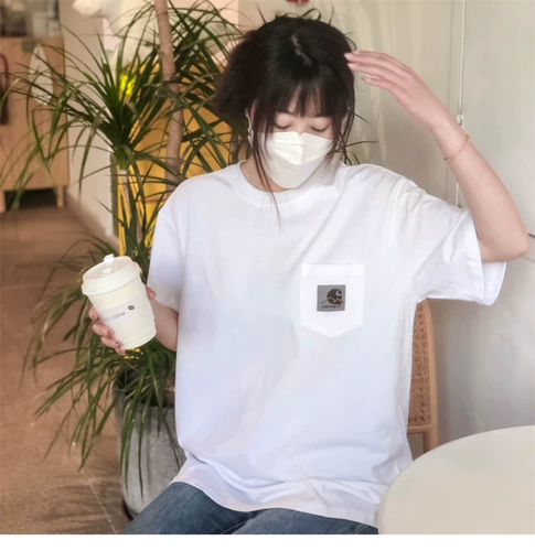 Хлопковая футболка, с вышивкой, свободный крой, короткий рукав