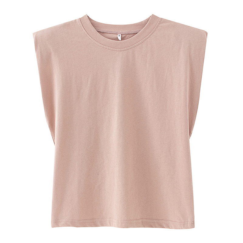 Naked PinkEurope and America Women's wear fashion Versatile Solid color Sleeveless Shoulder pads Crew neck vest T-shirt easy leisure time Sag Undershirt tide