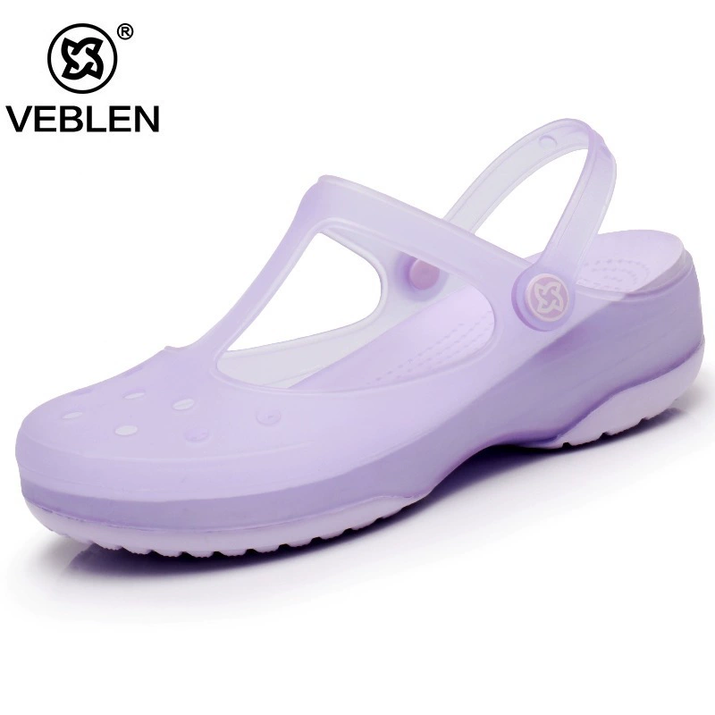 VEBLEN Dép sandals đi biển mùa hè Veblen dép của phụ nữ Dép eva cao đáy dày mũi chân dép in họa tiết bên bờ biển 