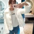 Zhang Zikai cheeseandkisses áo len ngắn nhân tạo nữ màu be áo khoác dài tay ngọt ngào áo lông thú Faux Fur