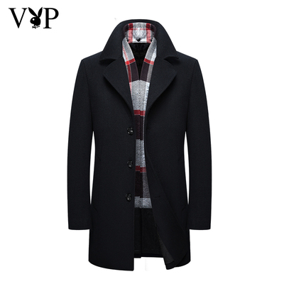 Playboy VIP mùa thu và mùa đông mô hình len áo khoác nam phần dài người đàn ông kinh doanh áo khoác mỏng áo khoác dày áo khoác sơ mi Áo len
