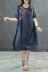 Cami mưa mới retro linen dress ladies ngắn tay chéo còng khóa thêu lỏng phần dài Một từ váy mẫu váy nhung xòe A-Line Váy