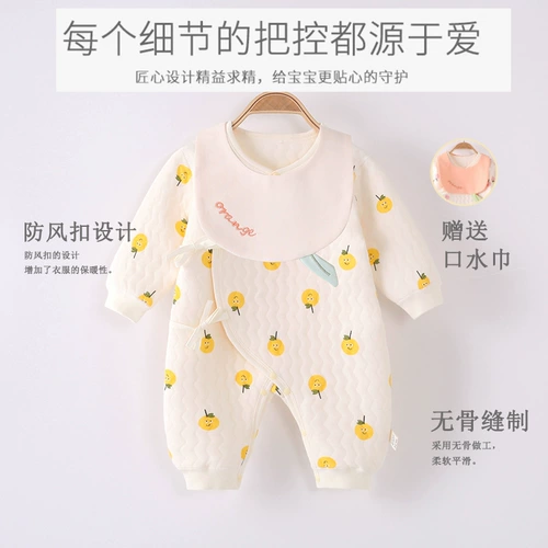 Детская удерживающая тепло хлопковая осенняя пижама для новорожденных, стеганое боди, одежда