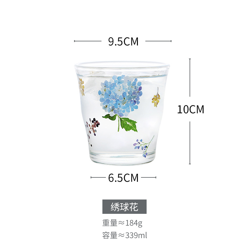 Hand Held Glass (Hydrangea)Painting market Home Furnishing Heat resistant glass Water cup household Daisy teacup Milk tea cup Cold drink cup like a breath of fresh air glass