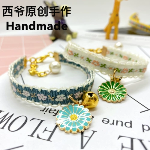 Оригинальный летний колокольчик, ожерелье, регулируемый чокер, кошки и собаки, домашний питомец, с вышивкой, в цветочек