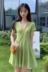Hàng hóa châu Âu có biệt danh Phụ nữ phiên bản Hàn Quốc của chiếc váy ngắn cổ chữ V hoang dã cho nữ váy ngắn tay chữ A - A-Line Váy váy công sở chữ a A-Line Váy