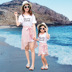 2018 mới mẹ và con gái thời trang cha mẹ và con váy mùa hè dài T-Shirt Hàn Quốc ren bãi biển sạn holiday phù hợp với gia đình Trang phục dành cho cha mẹ và con