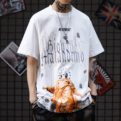 潮街区 匪帮oldschool复古西海岸欧美潮流说唱嘻哈宽松短袖t恤男