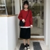Áo dài nữ 2018 phiên bản Hàn Quốc mới xòe hoang dã khâu giả hai mảnh áo len dài tay không đều mùa thu thủy triều