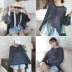Mùa hè hoang dã sọc kem chống nắng quần áo nữ lỏng dài tay áo len mỏng đan triều sinh viên Hàn Quốc T-Shirt là áo sơ mi mỏng áo len cổ tim Đan Cardigan