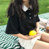 Mùa hè cao đẳng gió polo màu sắc tương phản cổ áo cơ bản letter in ngắn tay T-Shirt nữ sinh viên lỏng áo triều áo moschino Áo phông