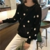 2018 đầu mùa thu Hàn Quốc phiên bản mới rỗng sóng điểm kem chống nắng đầu vòng cổ áo phần mỏng áo len áo sơ mi thủy triều của phụ nữ áo cardigan nữ Đan Cardigan
