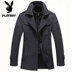 Playboy VIP len áo khoác mùa đông dày đôi cổ trung niên áo len dài trench coat áo jean nam Áo len