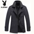 Playboy VIP len áo khoác mùa đông dày đôi cổ trung niên áo len dài trench coat Áo len