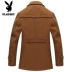 Playboy VIP len áo khoác mùa đông dày đôi cổ trung niên áo len dài trench coat Áo len