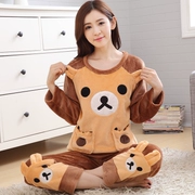 Mùa thu và mùa đông đồ ngủ flannel phụ nữ dài tay san hô nhung nhung đồ ngủ nữ dễ thương kích thước lớn bên ngoài mặc dịch vụ nhà