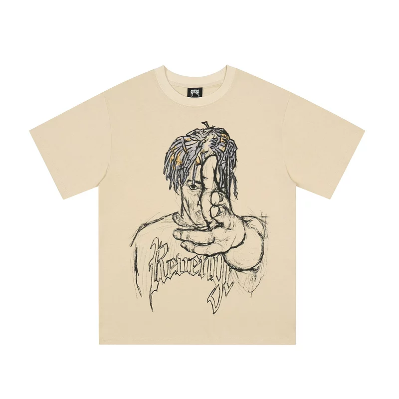 Revenge x Juice Sketch Tee Футболка с печатью персонажей, свободный стиль, пара в неформальной одежде