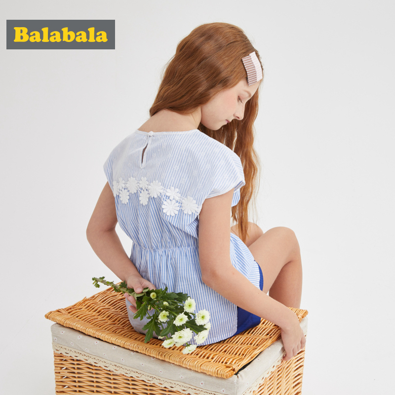 森马旗下，透气吸湿竹节棉：巴拉巴拉 女童 2020新款甜美条纹衫