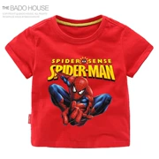 Spider-Man Boy Áo thun ngắn tay Cotton Top 3 tuổi Bé 4 Quần áo mùa hè 5 Trẻ em Một nửa tay áo Trẻ em Mặc áo phông - Áo thun