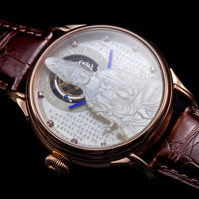 万希泉陀飞轮腕表 机械表 雕刻系列 观音表面 情侣手表 机芯刻字
