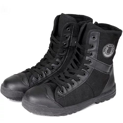 Черные высокие тканевые тактические сапоги, высокая талия