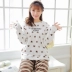 Phiên bản Hàn Quốc của đồ ngủ mùa đông flannel cô gái ngọt ngào dễ thương phim hoạt hình đầu gấu lông cừu san hô phục vụ nhà dài tay phù hợp đồ bộ thun Bộ Pajama