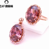 Ювелирное украшение, золотая инкрустация камня, комплект, Россия, 14 карат, розовое золото, с драгоценным камнем