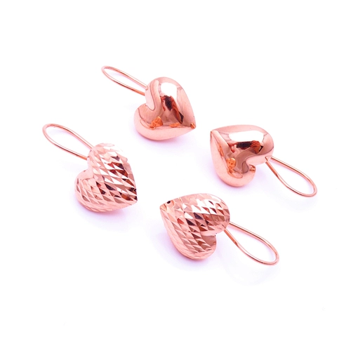 Ювелирное украшение, золотые глянцевые серьги в виде сердечка, Россия, 14 карат, розовое золото