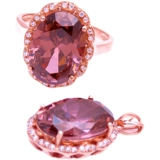 Ювелирное украшение, золотая инкрустация камня, комплект, Россия, 14 карат, розовое золото, с драгоценным камнем