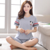 Đồ ngủ của Phụ Nữ Mùa Hè Thường Ngắn Tay Áo Bông Pyjama Quần Cắt Quần Cotton Đặt Hai mảnh Mùa Hè Mặc Nhà Mặc Bên ngoài ăn mặc