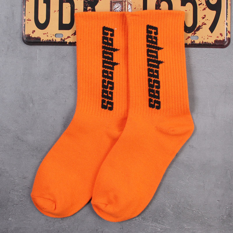 OrangeCALABASSA english Kanye yeezy orange Socks men and women Middle cylinder High street fluorescence Fashionable socks Basketball Sports socks