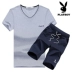 Playboy tay áo ngắn phù hợp với nam thể thao giản dị hai bộ thanh niên đẹp trai mùa hè phiên bản Hàn Quốc của một bộ tự tu - Bộ đồ áo thể thao Bộ đồ