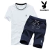 Playboy tay áo ngắn phù hợp với nam thể thao giản dị hai bộ thanh niên đẹp trai mùa hè phiên bản Hàn Quốc của một bộ tự tu - Bộ đồ
