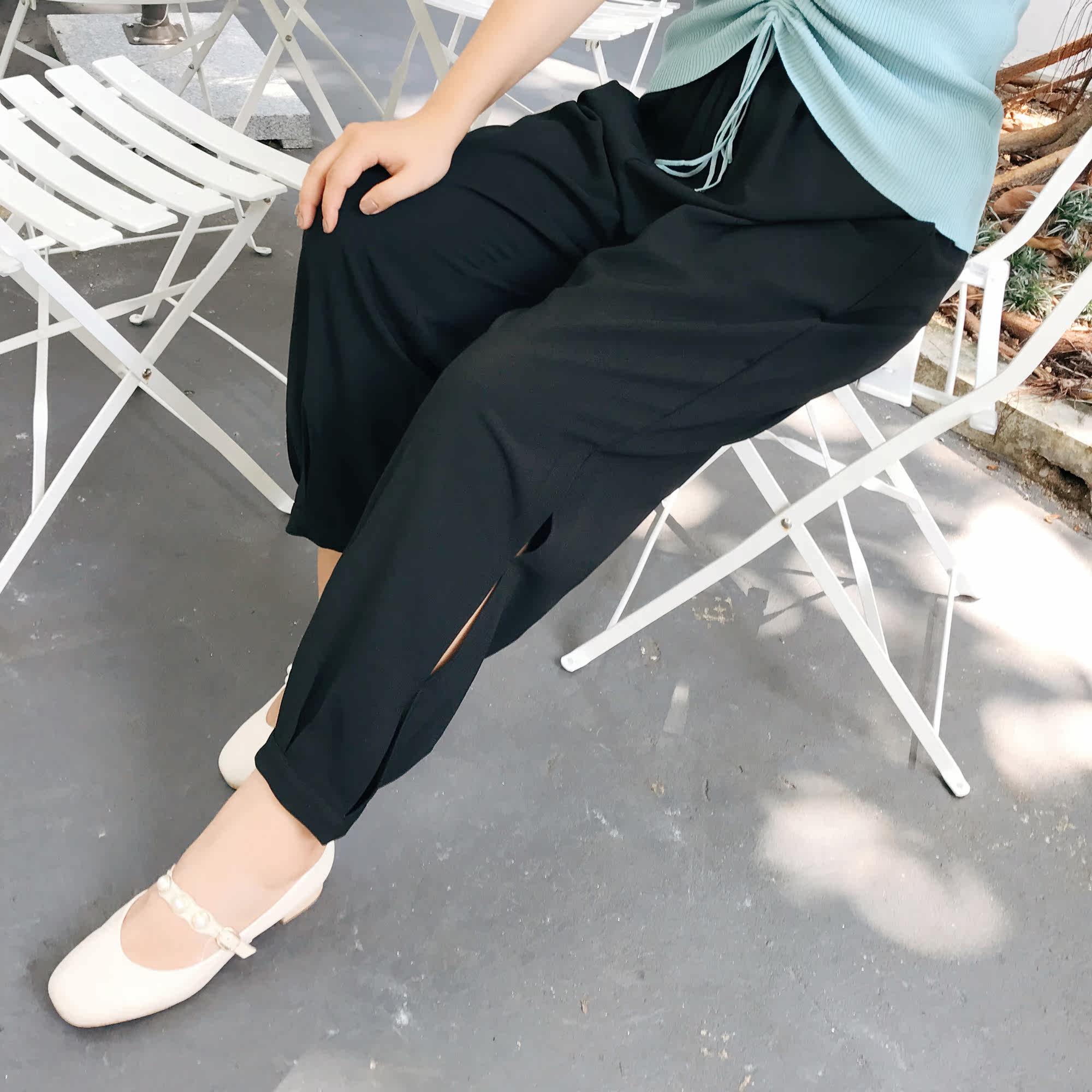zaw新款大码女装胖妹妹胖mm缩脚裤女宽松显瘦高腰雪纺阔腿裤200斤