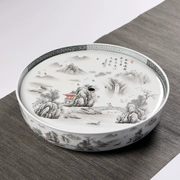 Lớn sứ trắng xanh đôi nước lưu trữ tròn gốm sứ khay trà biển hộ gia đình đơn giản Kung Fu bộ trà bàn trà khay - Trà sứ