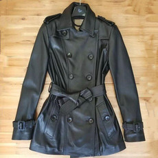 Кожаная куртка 2021春秋真皮皮衣女中长款绵羊皮风衣修身显瘦西装领双排扣外套女