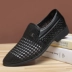 Mùa hè 2019 dép da trắng nam Anh kinh doanh giày da rỗng xu hướng dệt giày lỗ thoáng khí - Sandal