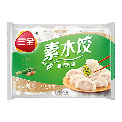 Вегетарианские пельмени Sanquan с луком-пореем и яйцом 455г (около 30 штук)