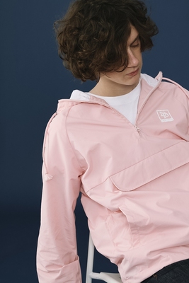 Derprinz 2017AW Triều thương hiệu phù hợp với màu sắc trùm đầu áo gió đường phố ban đầu tương phản màu đầu nửa dây kéo áo khoác nam Áo gió
