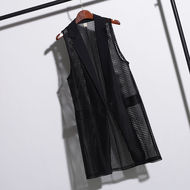 2018 mùa hè Hàn Quốc phiên bản của phù hợp với ve áo rỗng vest cardigan màu rắn dài lỏng lỏng lẻo mỏng áo vest nữ triều